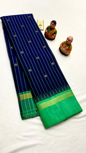 Classic Navy Blue & Sea Green Kanchipuram Handloom Silk Saree SS26049