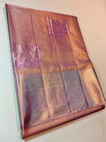 Load image into Gallery viewer, Classic Pastel Shimmer Nude Pink Maple Leaf Designed 2gm Zari Bridal Elegance Kanchipuram Handloom Silk Saree SS25946

