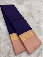 Load image into Gallery viewer, Classic Navy Blue &amp; Nude Pink Elegance Kanchipuram Handloom Silk Saree SS27249
