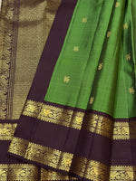 Load image into Gallery viewer, Classic Olive Green &amp; Dark Chocolate Brown 2gm Zari Elegance Kanchipuram Handloom Silk Saree SS28285
