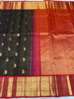 Load image into Gallery viewer, Classic Dark Chocolate Brown &amp; Brick Red 2gm Zari Elegance Kanchipuram Handloom Silk Saree SS28594
