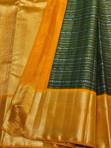 Deep Green & Mango Yellow 3gm Zari Elegance Kanchipuram Handloom Silk Saree SS23603