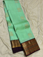 Load image into Gallery viewer, Classic Aqua Green &amp; Aubergine 1gm Zari Elegance Kanchipuram Handloom Silk Saree SS28070
