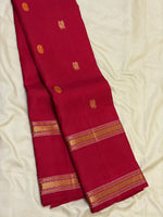 Load image into Gallery viewer, Classic Carmine Red 1gm Zari Double Border Elegance Kanchipuram Handloom Silk Saree SS28600
