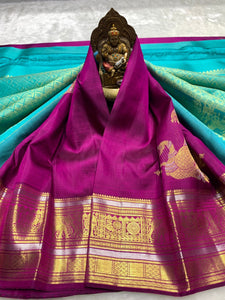 Classic Wine Red & Sea Green 2gm Zari Kanchipuram Handloom Silk Saree SS26005