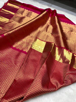 Load image into Gallery viewer, Classic Pinkish Red 2gm Zari Bridal Elegance Kanchipuram Handloom Silk Saree SS25431

