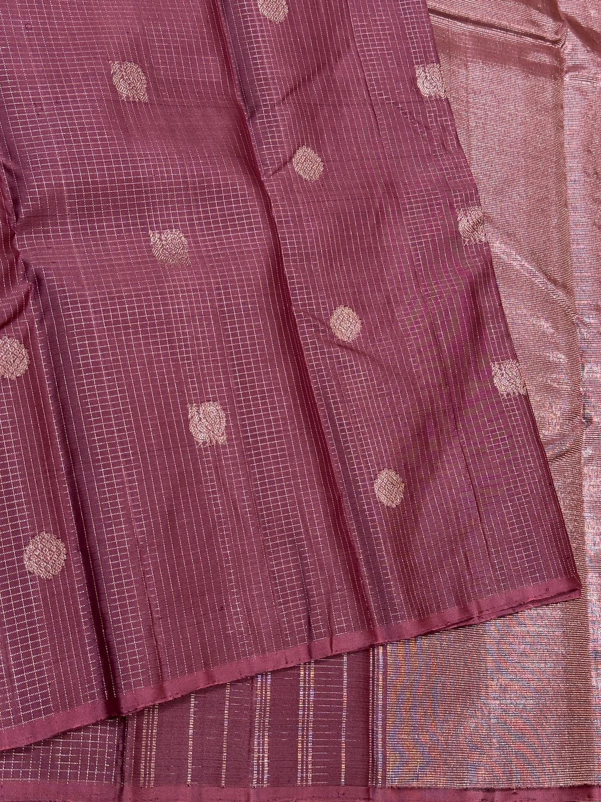 Classic Berry Plum & Lime Green Kanchipuram Handloom Silk Saree SS26041