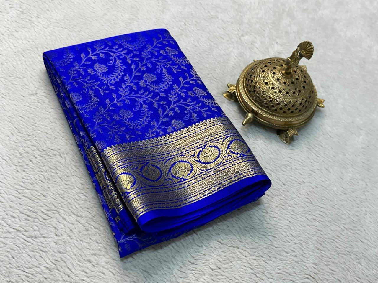 Classic Robin Blue Brocade Elegance Mysore Silk Saree SS23905