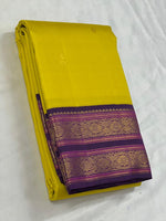 Load image into Gallery viewer, Classic Sunny Yellow &amp; Violet 2gm Zari Bridal Elegance Kanchipuram Tissue Handloom Silk Saree SS24767
