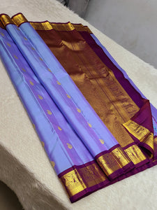 Classic Cornflower Blue & Berry Plum 2gm Zari Kanchipuram Handloom Silk Saree SS26374