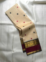 Load image into Gallery viewer, Classic Pearl Cream &amp; Berry Wine Blue Elegance Kanchipuram Handloom Silk Saree SS26956
