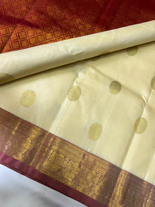 Classic Butter Cream & Reddish Pink Elegance Kanchipuram Handloom Silk Saree SS23779