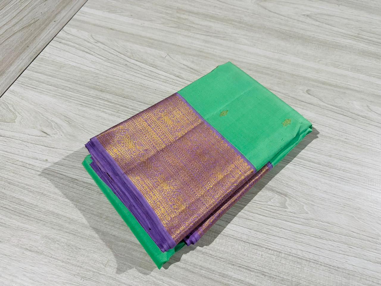 Classic Rama Green & Lavender 1gm Zari Kanchipuram Handloom Silk Saree SS26459