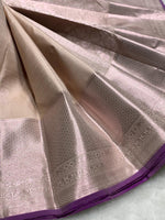Load image into Gallery viewer, Classic Pearl Beige &amp; Purple 2gm Zari Bridal Elegance Kanchipuram Handloom Silk Saree SS25430
