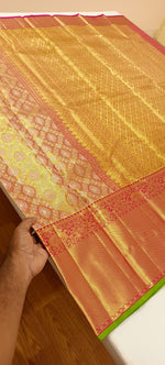 Load image into Gallery viewer, Classic Gold &amp; Red Elegance Kanchipuram Handloom Silk Saree SS24819
