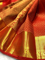 Load image into Gallery viewer, Classic Tangerine Orange 2gm Zari Bridal Elegance Kanchipuram Handloom Silk Saree SS24102
