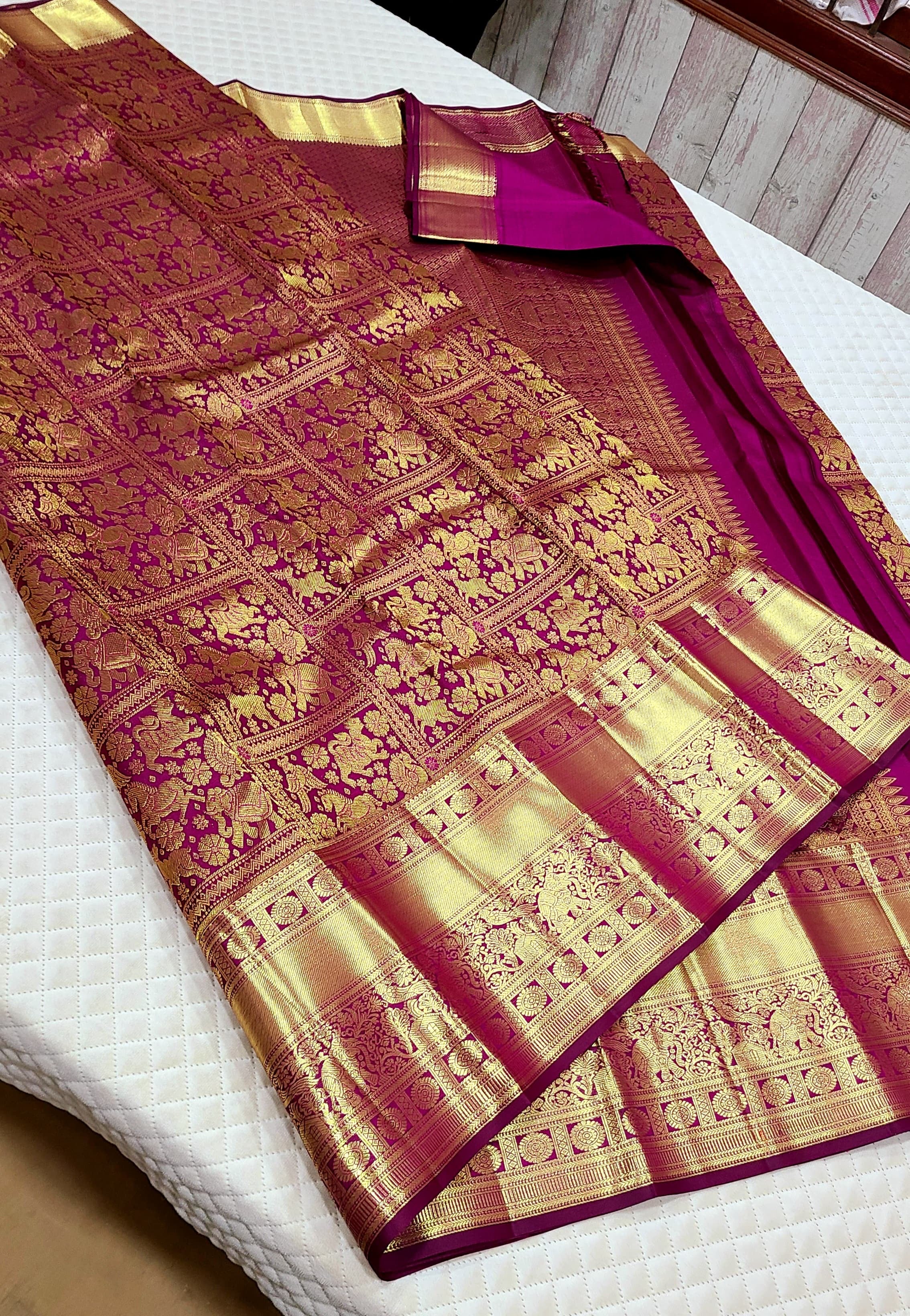 Classic Wine Red 2gm Zari Bridal Elegance Kanchipuram Handloom Silk Saree SS26350
