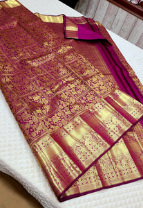 Classic Wine Red 2gm Zari Bridal Elegance Kanchipuram Handloom Silk Saree SS26350