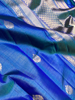 Load image into Gallery viewer, Classic Peacock Blue 2gm Zari Elegance Kanchipuram Handloom Silk Saree SS27495
