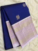 Load image into Gallery viewer, Classic Imperial Blue &amp; Pastel Lilac 2gm Zari Elegance Kanchipuram Handloom Silk Saree SS28269
