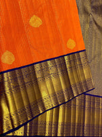 Load image into Gallery viewer, Classic Orange &amp; Navy Blue 2gm Zari Vaira Oosi Checks Butta Kanchipuram Handloom Silk Saree SS26320
