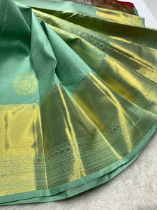 Classic Pastel Green & Chilli Red 2gm Zari Bridal Elegance Kanchipuram Handloom Silk Saree SS24397