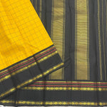 Load image into Gallery viewer, Classic Sunny Yellow &amp; Slate Black 1gm Thread Checks Zari Korvai Elegance Kanchipuram Handloom Silk Saree SS27513
