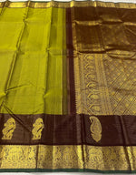 Load image into Gallery viewer, Classic Olive Green &amp; Coffee Brown 2gm Zari Elegance Kanchipuram Handloom Silk Saree SS27351
