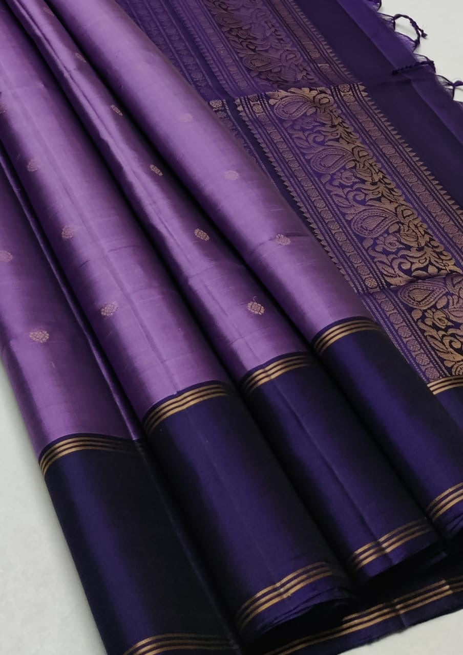 Classic Lavender & Navy Blue Elegance Handloom Soft Silk Saree SS23951