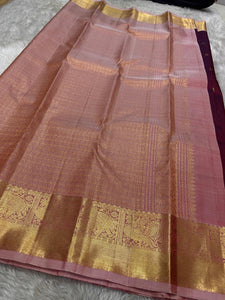 Classic Wine Red & Rose Kanchipuram Handloom Silk Saree SS25961