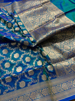 Load image into Gallery viewer, Classic Peacock Blue Elegance Banarasi Handloom Katan Silk Saree SS23919
