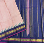 Load image into Gallery viewer, Classic Pearl Pink &amp; Navy Blue 1gm Zari Vintage Thread Checks Korvai Kanchipuram Handloom Silk Saree SS26896
