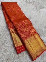 Load image into Gallery viewer, Classic Glow Orange Bridal Elegance Kanchipuram Handloom Silk Saree SS27818
