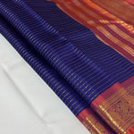 Load image into Gallery viewer, Classic Navy Blue &amp; Burnt Orange 2gm Zari Vintage Elegance Kanchipuram Handloom Silk Saree SS28234
