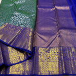 Load image into Gallery viewer, Classic Peacock Green &amp; Robin Blue 1gm Zari Bridal Elegance Kanchipuram Tissue Handloom Silk Saree SS24632
