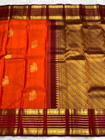 Load image into Gallery viewer, Classic Apricot Orange &amp; Garnet Red Bridal Elegance Kanchipuram Handloom Silk Saree SS28459
