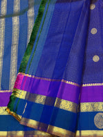 Load image into Gallery viewer, Classic Peacock Blue &amp; Violet 2gm Zari Oosi Checks Elegance Kanchipuram Handloom Silk Saree SS27638
