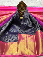 Load image into Gallery viewer, Classic Navy Blue &amp; Fuchsia Pink 2gm Zari Bridal Elegance Kanchipuram Handloom Silk Saree SS25833
