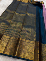 Load image into Gallery viewer, Classic Onion Pink &amp; Teal Blue Elegance Kanchipuram Handloom Silk Saree SS27214
