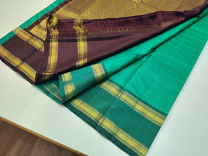 Classic Sea Green & Coffee Brown 1gm Zari Elegance Kanchipuram Silk Saree SS23948