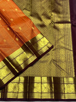 Load image into Gallery viewer, Classic Burnt Orange &amp; Espresso Brown 2gm Zari Elegance Kanchipuram Handloom Silk Saree SS27033
