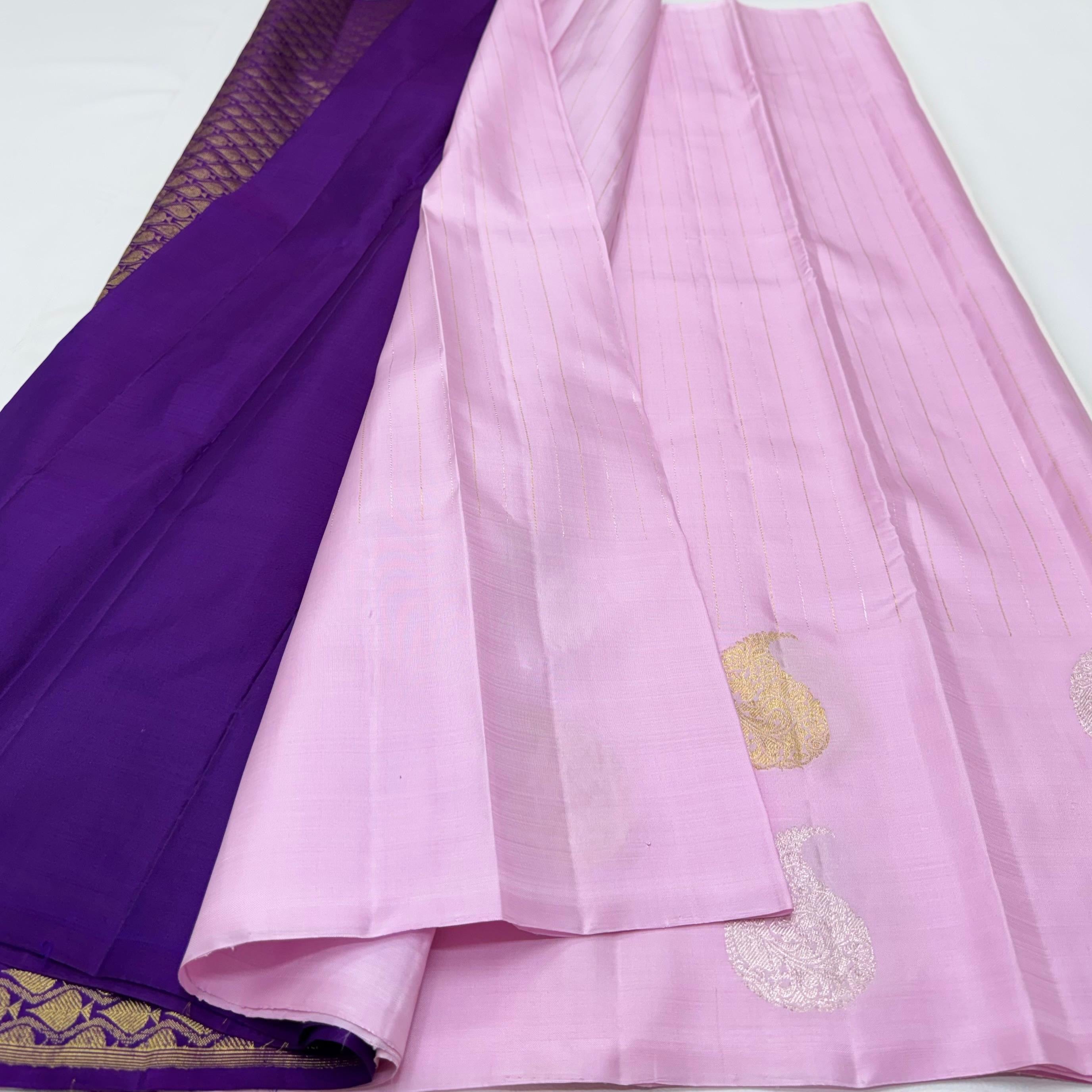 Classic Lilac & Purple 1gm Zari Elegance Kanchipuram Handloom Silk Saree SS24769