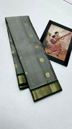 Load image into Gallery viewer, Classic Cement Grey &amp; Bottle Green Korvai Elegance Kanchipuram Handloom Silk Saree SS27119
