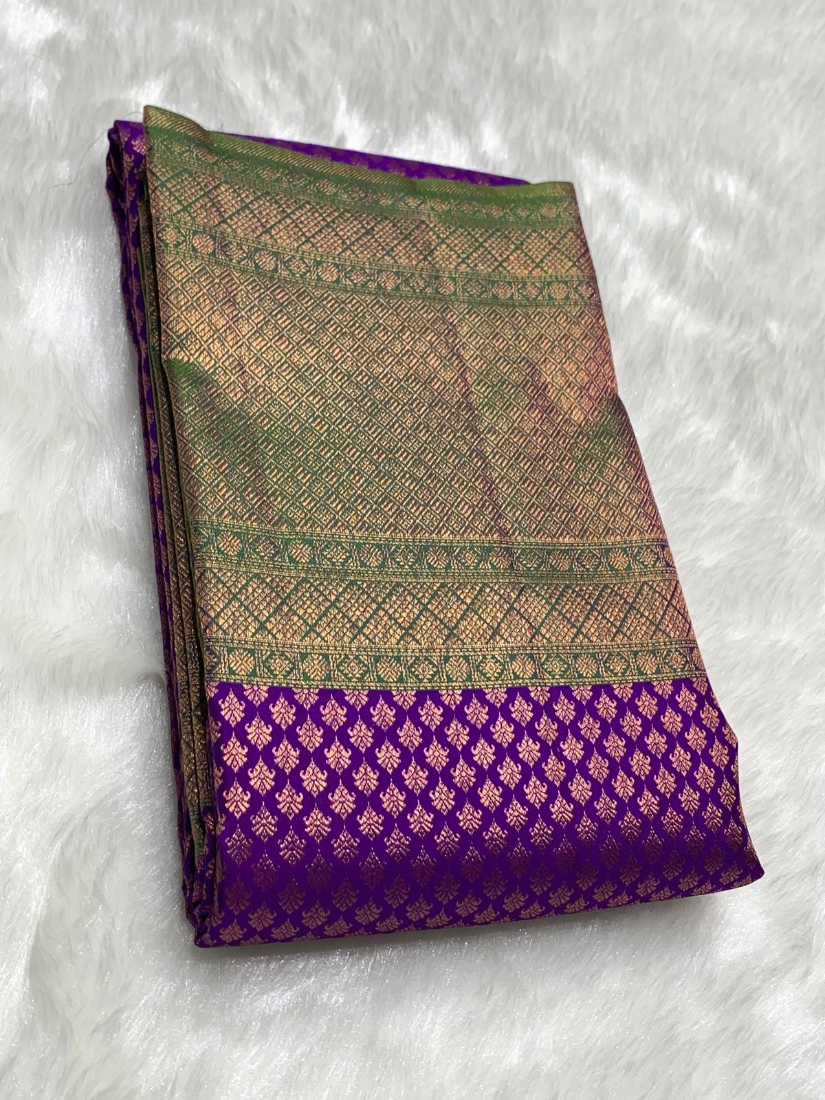 Classic Purple Violet & Green 2gm Zari Elegance Kanchipuram Handloom Silk Saree SS25438