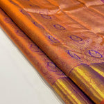 Load image into Gallery viewer, Classic Sunset Orange 1gm Zari Bridal Elegance Kanchipuram Handloom Silk Saree SS27621
