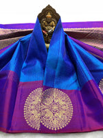 Load image into Gallery viewer, Classic Azure Blue &amp; Purple 2gm Zari Kanchipuram Handloom Silk Saree SS25816
