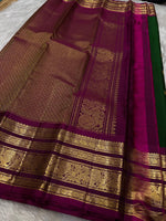 Load image into Gallery viewer, Classic Deep Green &amp; Wine Red 2gm Zari Elegance Kanchipuram Handloom Silk Saree SS24236
