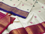 Load image into Gallery viewer, Classic Offwhite Pink &amp; Blue 1gm Zari Butta Korvai Elegance Kanchipuram Handloom Silk Saree SS28301

