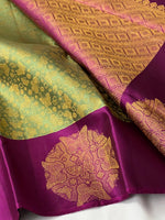 Load image into Gallery viewer, Classic Sage Green &amp; Wine Red 2gm Zari Elegance Kanchipuram Handloom Silk Saree SS24134
