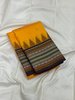 Load image into Gallery viewer, Classic Golden Yellow &amp; Coffee Brown Vintage Thread Butta Korvai  Elegance Kanchipuram Handloom Silk Saree SS27557
